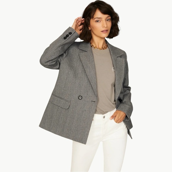 Anine Bing Becky Herringbone Cotton Oversized Blazer | Sz Medium | Grey & Black - Picture 1 of 14